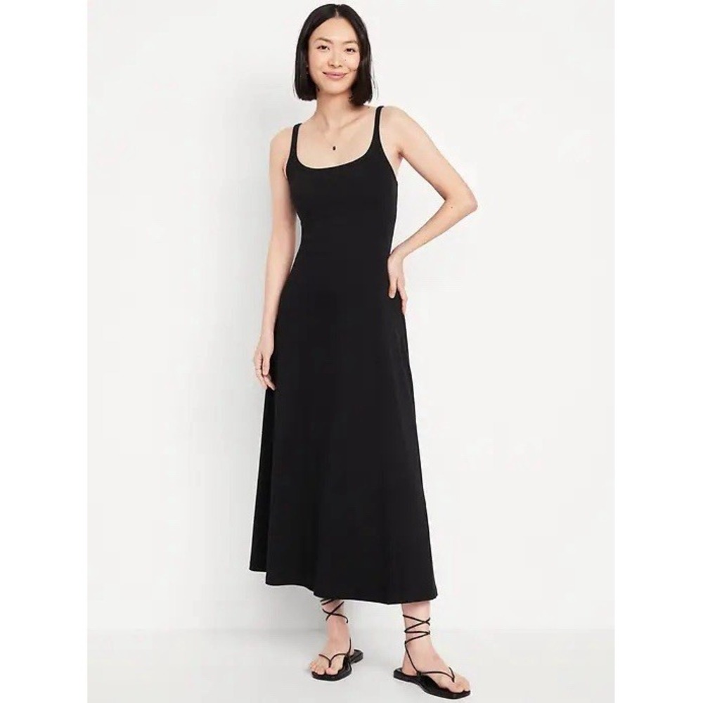 Old Navy Black Sleeveless Ribbed Maxi Dress Size Small Petite Cotton Blend
